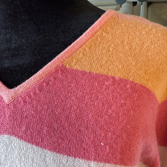 Charter Club Cute Cashmere Crewneck Striped Orange, Pink, Cream. S - Picture 6 of 10